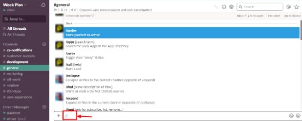 power of slash in slack
