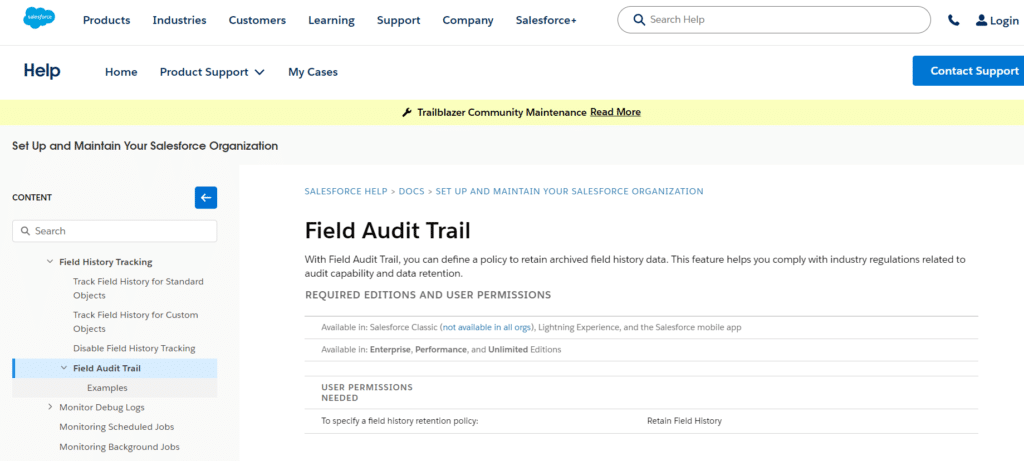 Salesforce Field Audit Trail