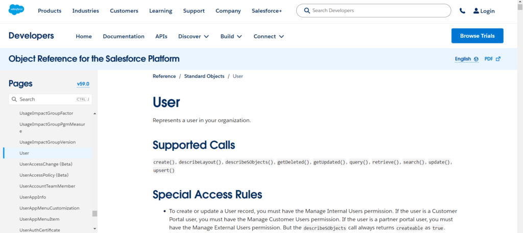 Salesforce User Object